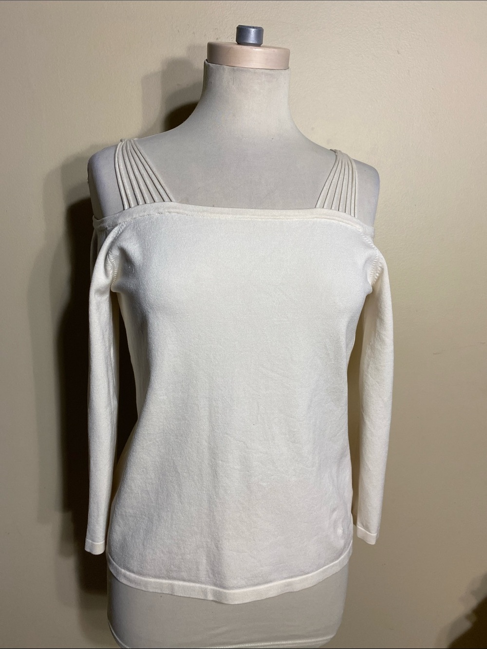 Loft Fashion Cream Off-Shoulder Sweater with Multi-Strap Details